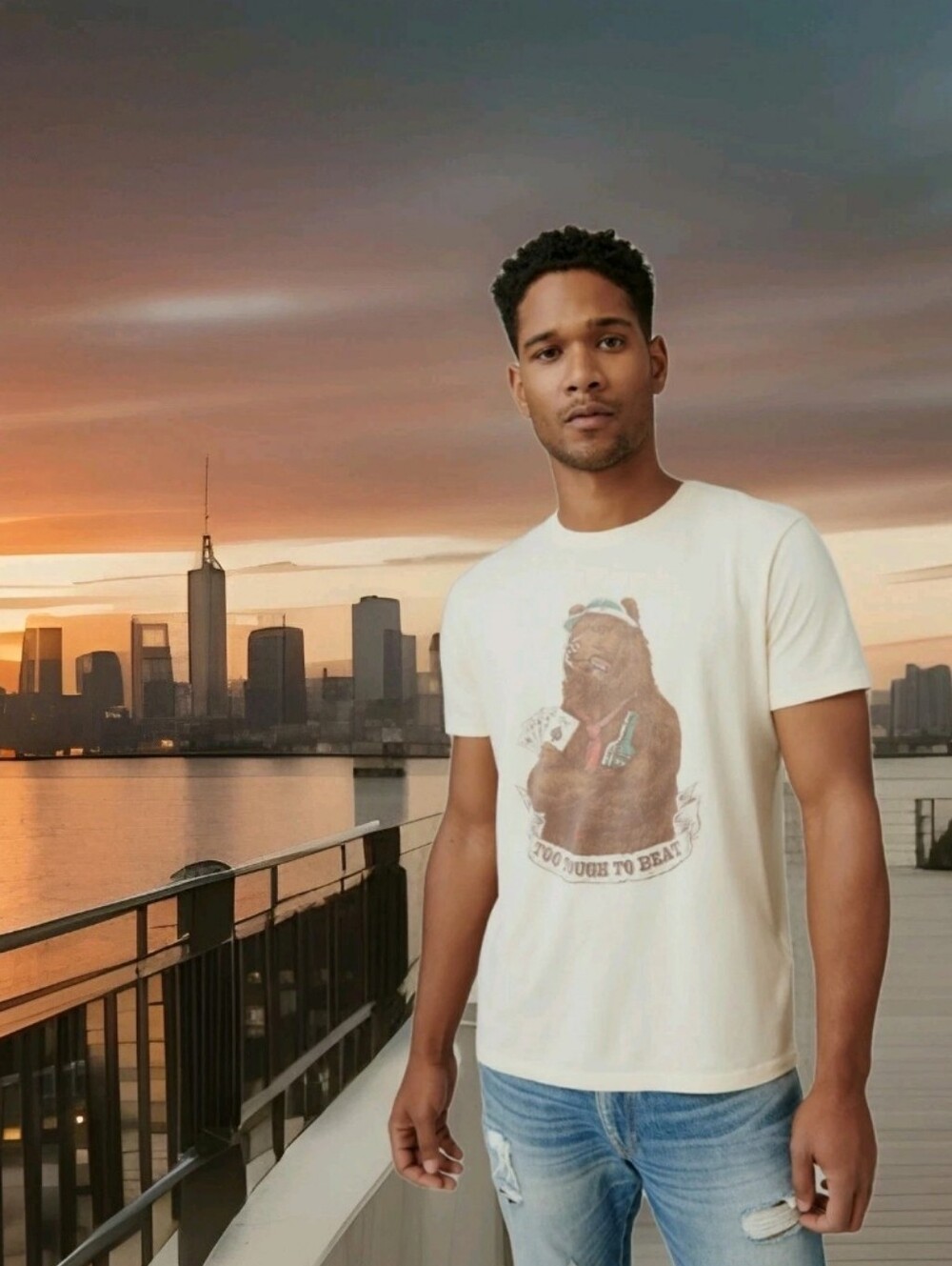 LUCKY BRAND: POKER: GAMBLING: GRIZZLY BEAR: "TOO TOUGH TO BEAT": XL T-SHIRT: NEW